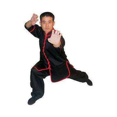 Kung Fu Gi Top Uniform Shirt Youth Adult Size White Black with Green or Red Trim - Sedroc Sports