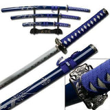 Blue Dragon Samurai Sword Set with Display Stand 3 Piece Katana Swords